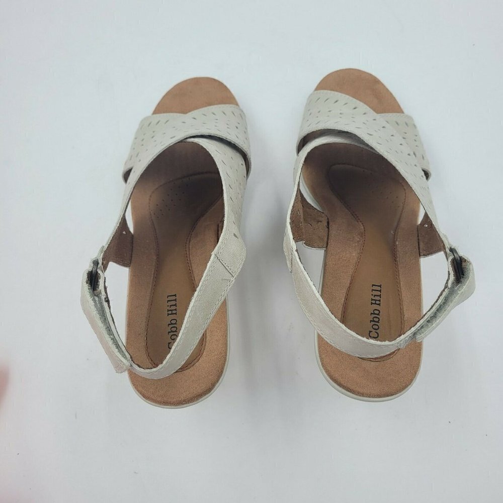 Cobb Hill Janna Slingback Wedge Sandal Shoe White Perforated Leather Siz… - Picture 6 of 10